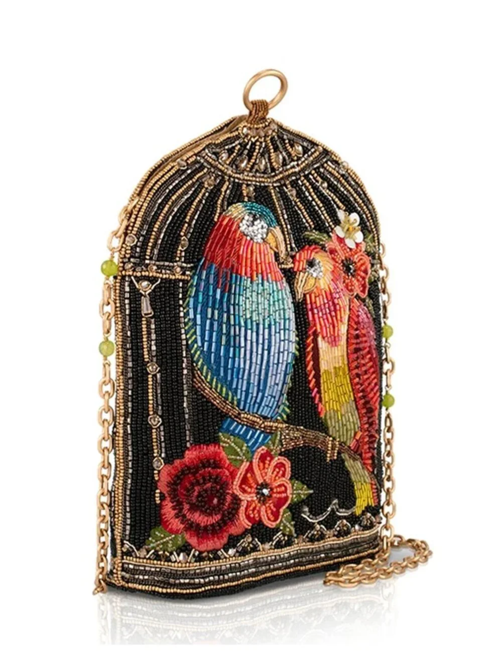 Mary Frances Beak To Beak Crossbody Handbag Love Bird Floral Bag Black Purse NEW